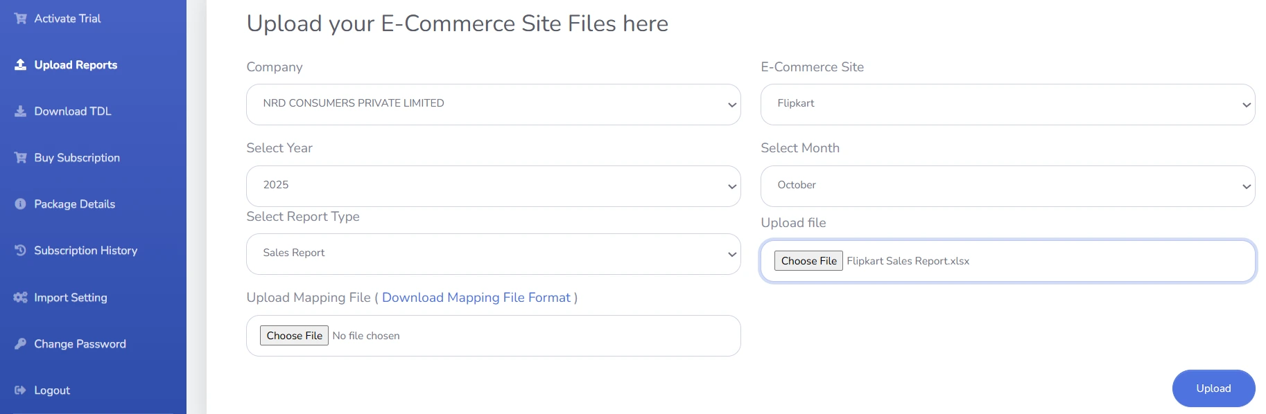 Flipkart Sales Report Upload