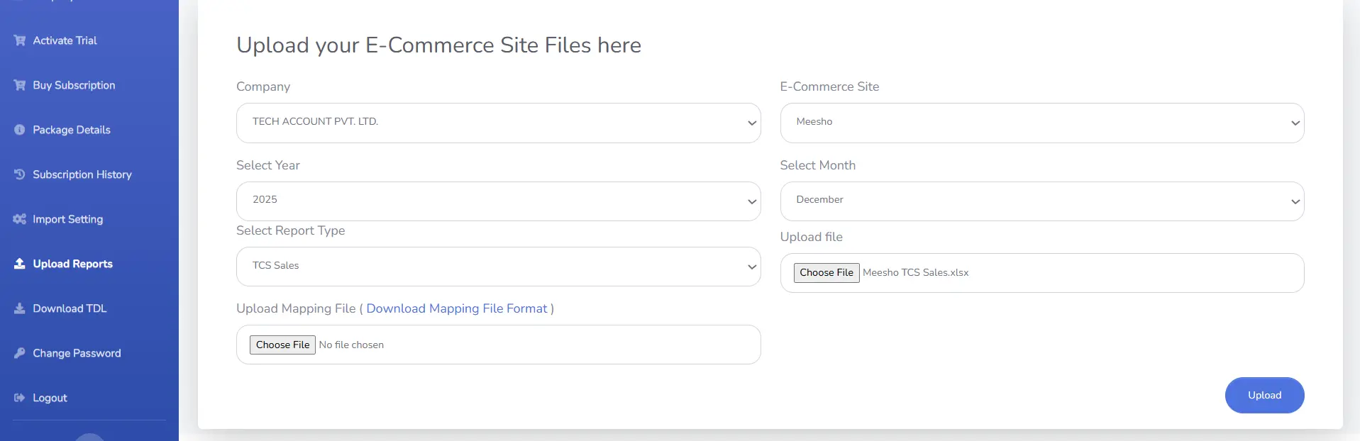 Meesho TCS Sales Report Upload